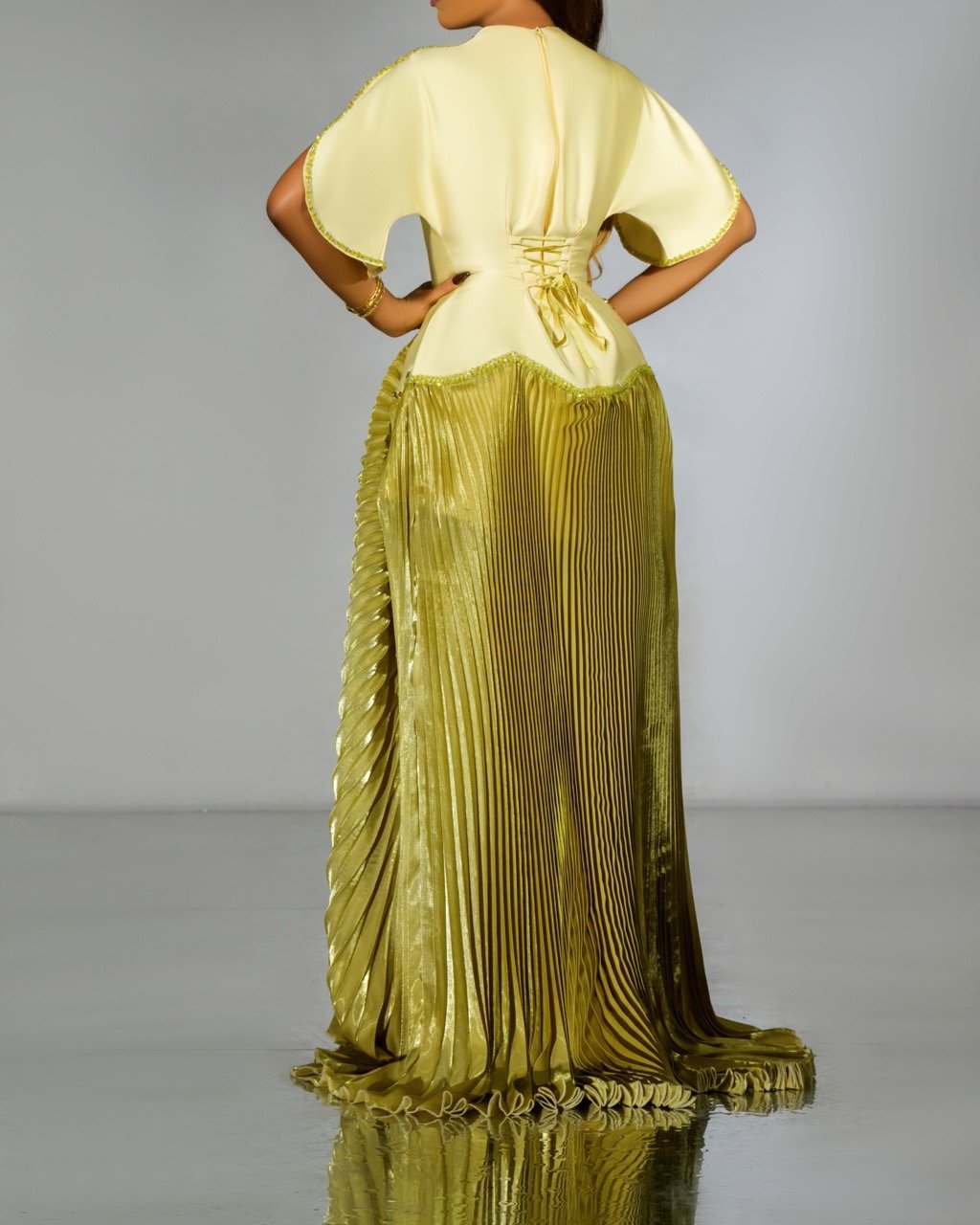 Amara Dress - Buttery Yellow & Olive Green