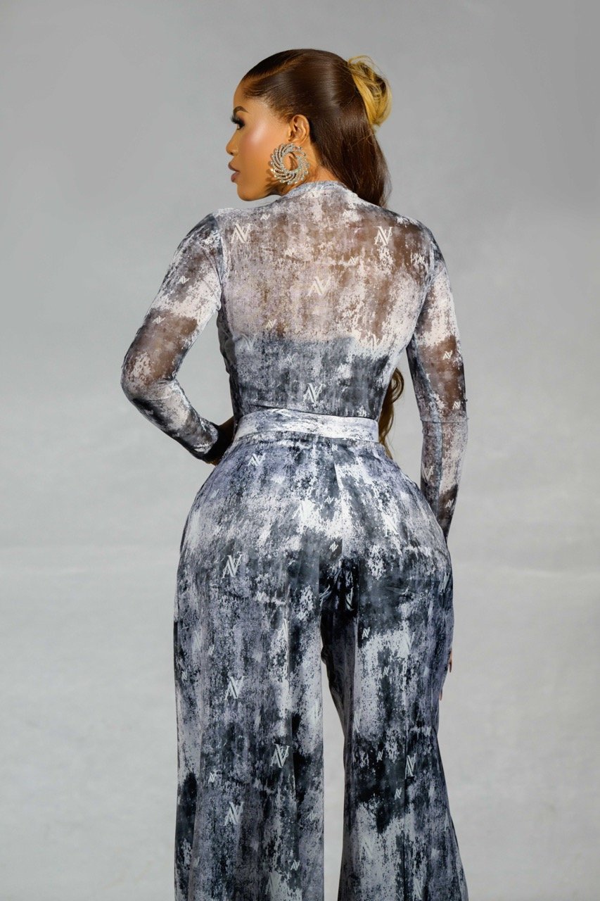 Eve Silk Pants - Graphite Marble