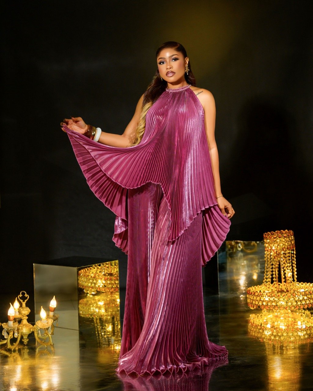 LYRA Pleated Set - Light Burgundy