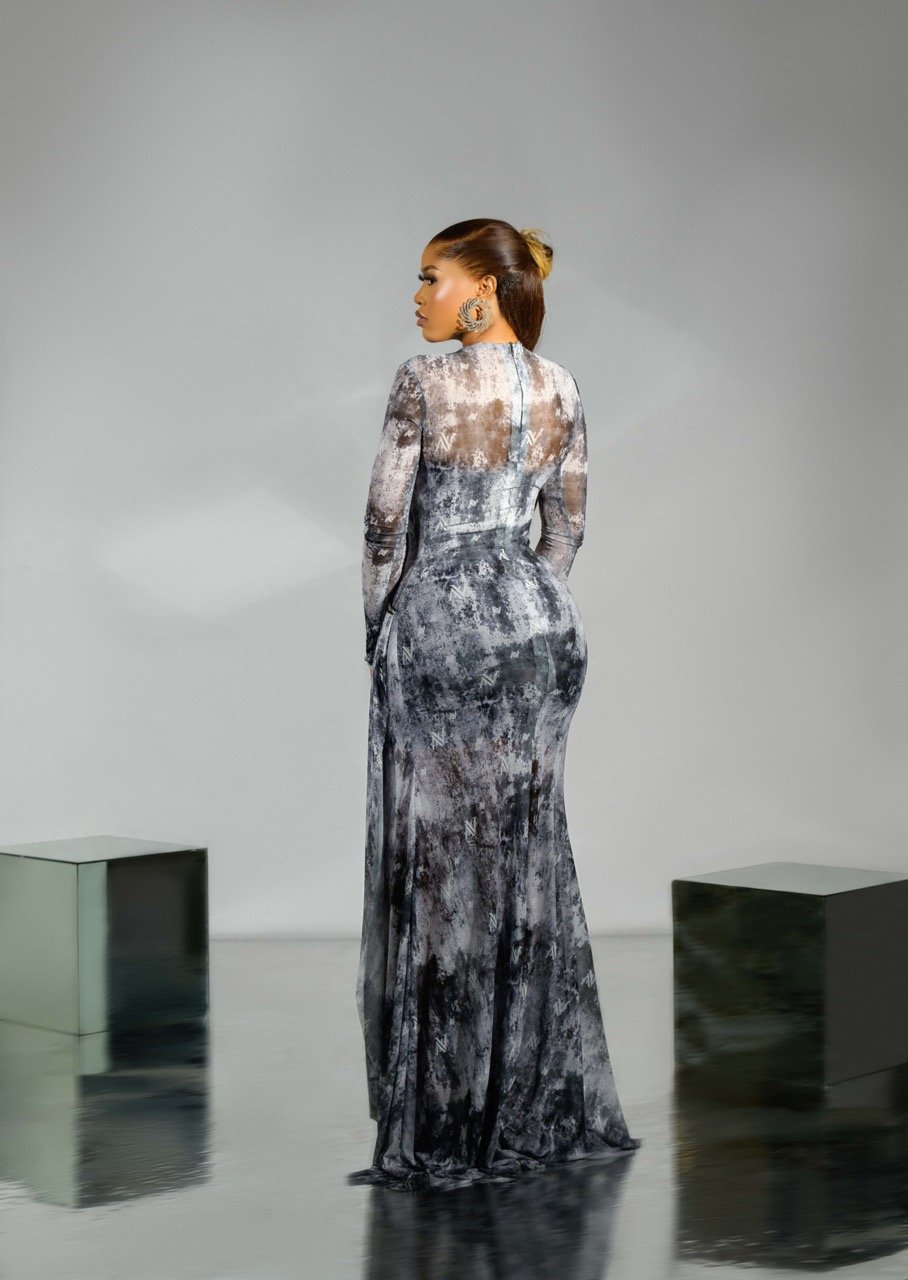 EVE Mesh Monogram Dress (Long Sleeve) - Graphite Marble