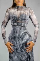 EVE Mesh Monogram Dress (Long Sleeve) - Graphite Marble