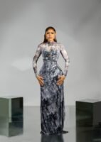 EVE Mesh Monogram Dress (Long Sleeve) - Graphite Marble