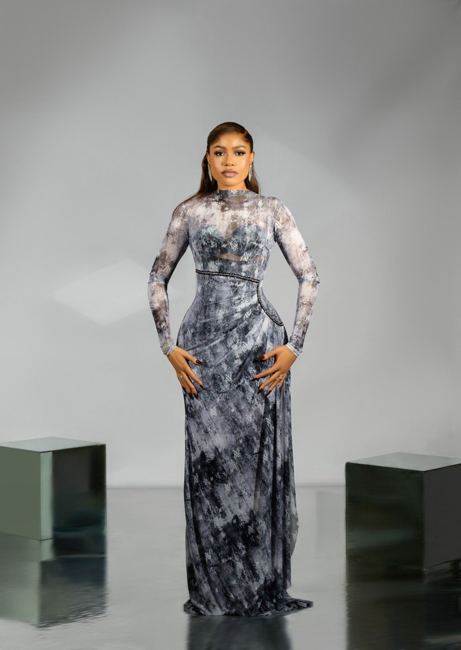 EVE Mesh Monogram Dress (Long Sleeve) - Graphite Marble