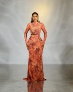 EVE Mesh Monogram Dress (Long Sleeve) - Rusted Mocha