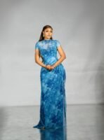 EVE Mesh Monogram Dress (Short Sleeve) — Azure Marble