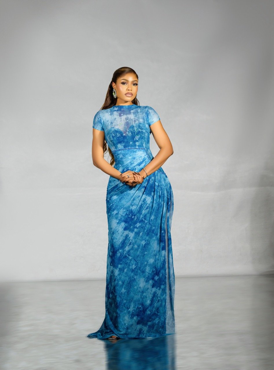 EVE Mesh Monogram Dress (Short Sleeve) — Azure Marble