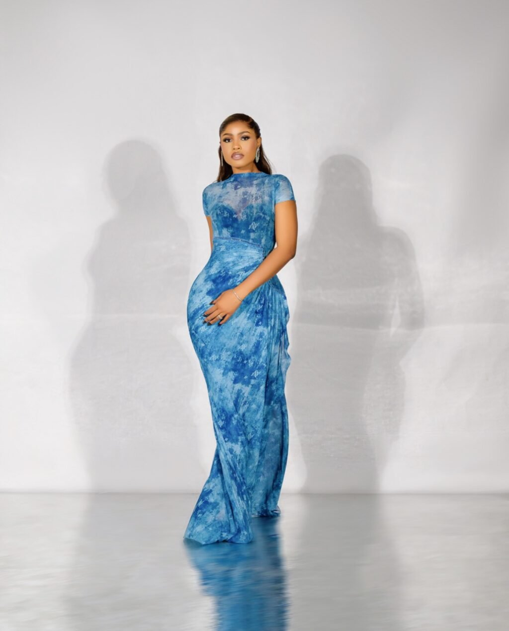 EVE Mesh Monogram Dress (Short Sleeve) — Azure Marble