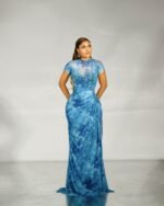 EVE Mesh Monogram Dress (Short Sleeve) — Azure Marble