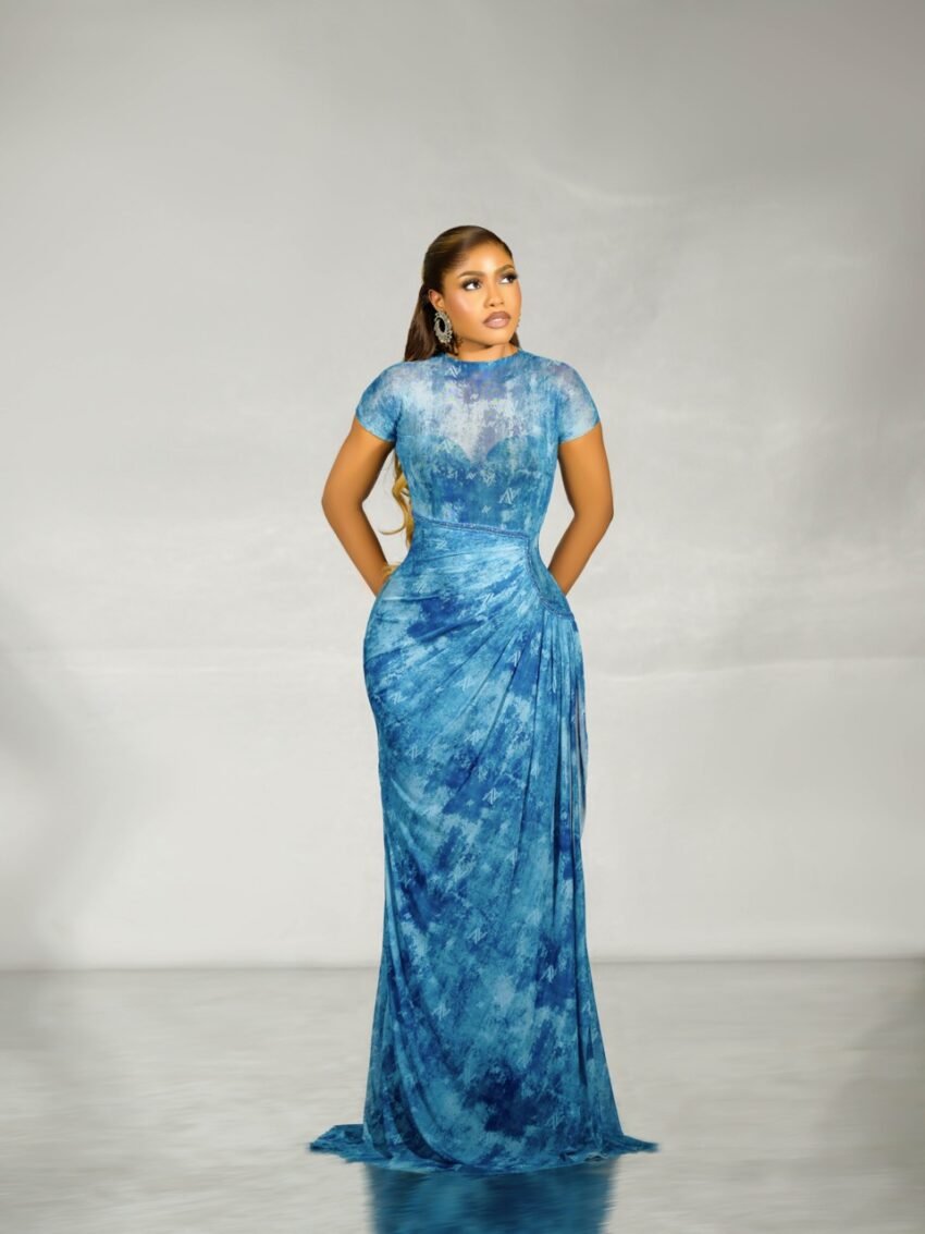 EVE Mesh Monogram Dress (Short Sleeve) — Azure Marble