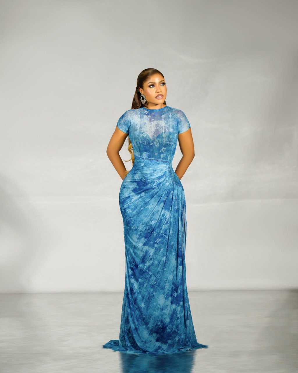 EVE Mesh Monogram Dress (Short Sleeve) — Azure Marble