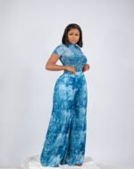 Eve Silk Pants - Azure Marble