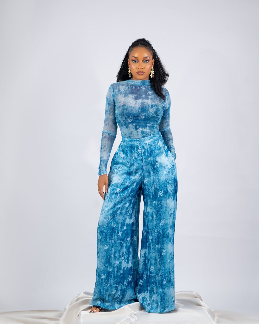 Eve Silk Pants - Azure Marble